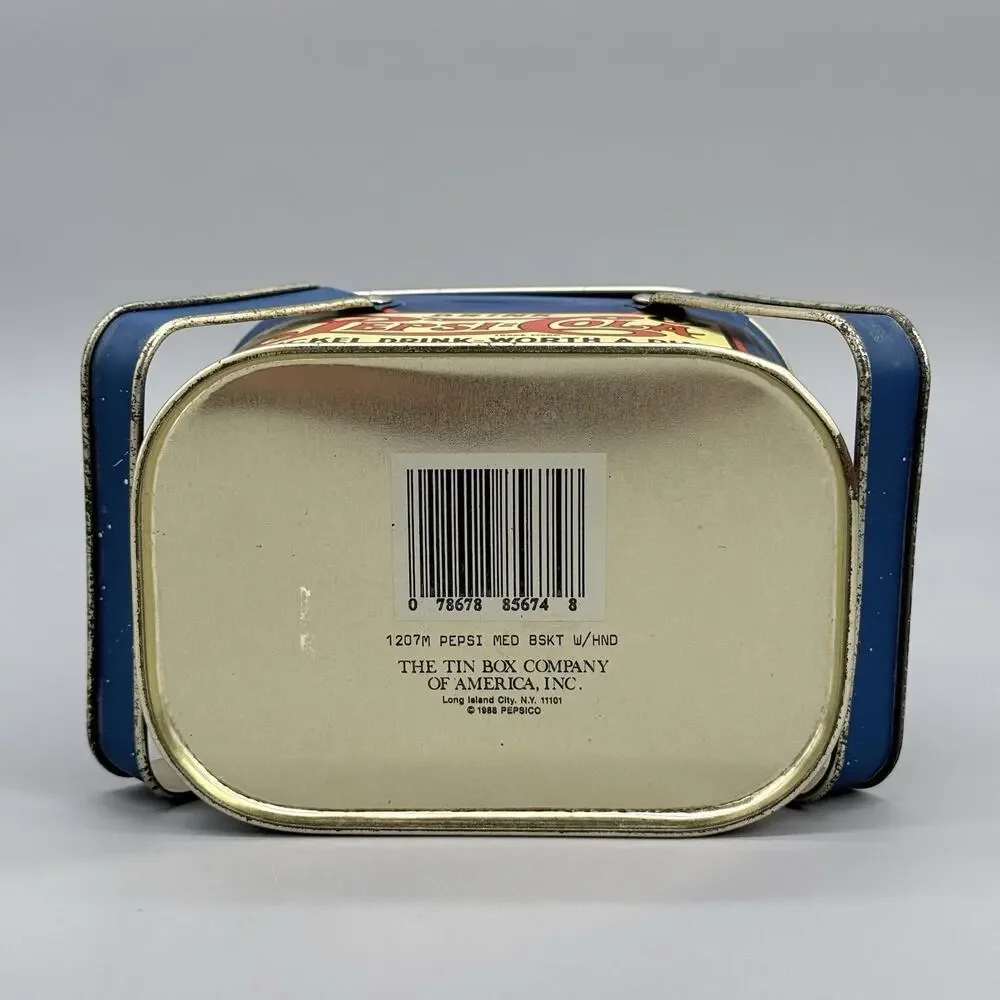 Vintage 1988 Tin Pepsi Advertisement Box W/ Handles & Lid Patina Collectible